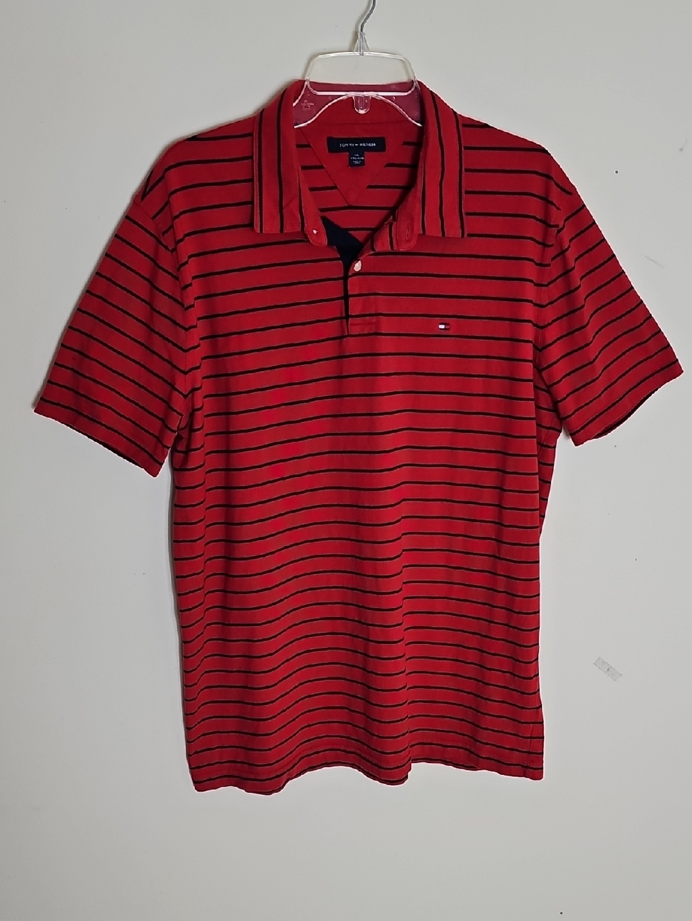 Tommy Hilfiger Red Polo with Black Stripes Size XXL